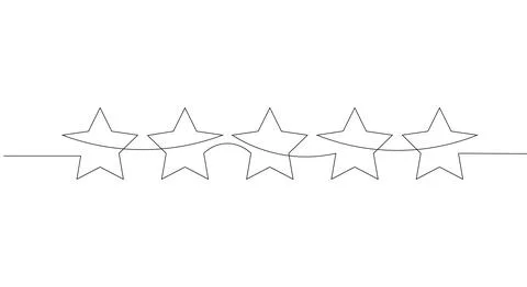 One continuous line drawing of five stars. Rating service and high quality Stock Illustration