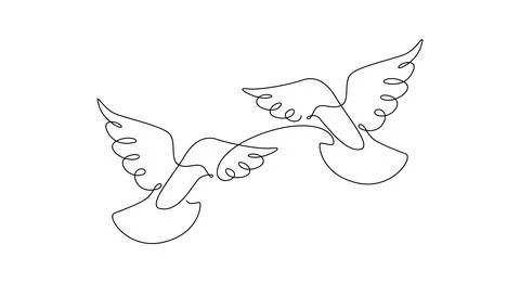 One continuous line drawing of flying couple dove birds. Two pigeons symbol of Stock Illustration