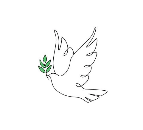 One continuous line drawing of flying dove with olive branch. Bird and twig Stock Illustration