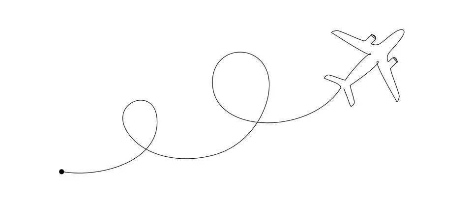 One Continuous line drawing of flying up airplane path. Concept of world travel Stock Illustration