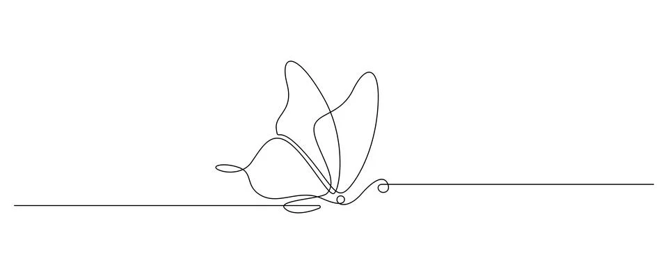 One continuous line drawing of flying Butterfly. Beautiful moth for wellbeing Stock Illustration