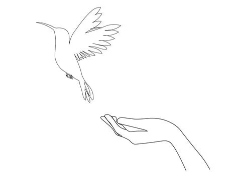 One continuous line drawing of flying dove with two hands. Bird symbol of peace Stock Illustration