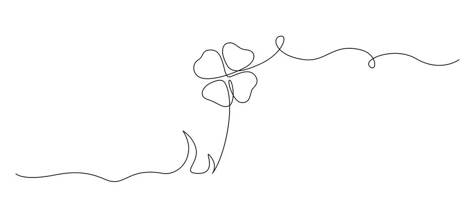 One continuous line drawing of four-leaved clover. Good luck floral symbol in Stock Illustration