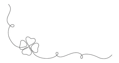 One continuous line drawing of four-leaved clover. Good luck floral symbol with Stock Illustration
