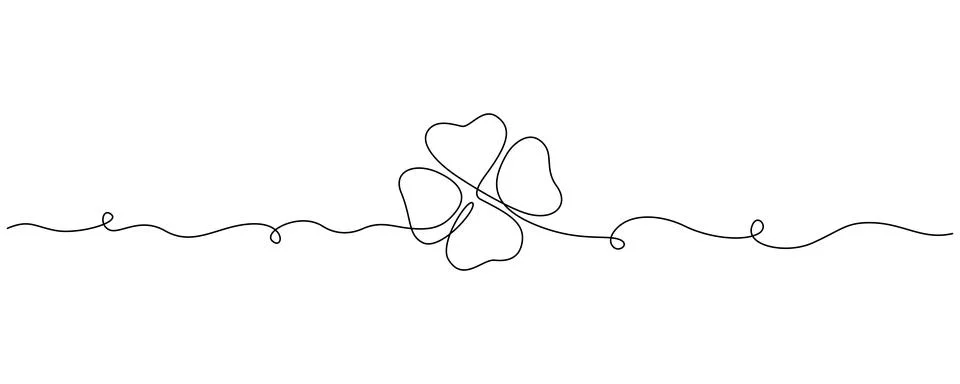 One continuous line drawing of four-leaved clover. Good luck floral symbol in Stock Illustration