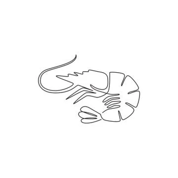 One continuous line drawing of fresh shrimp for seafood logo identity Stock Illustration