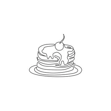 One continuous line drawing of fresh delicious American pancake with cherry Illustrazione stock