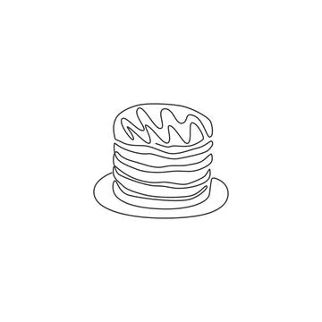 One continuous line drawing of fresh delicious American pancake piled Stock Illustration