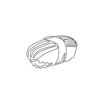 One continuous line drawing fresh delicious Japanese nigiri sushi bar Illustrazione stock