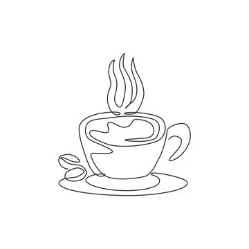 One continuous line drawing of fresh aromatic espresso cup of coffee logo Stock Illustration