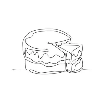 One continuous line drawing of fresh delicious birthday with sliced cut cake Stock Illustration