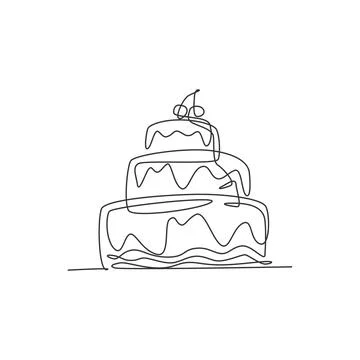 One continuous line drawing of fresh delicious stacked birthday cake 스톡 일러스트