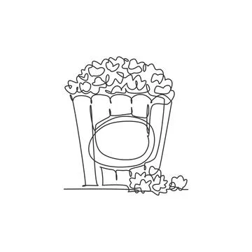 One continuous line drawing fresh delicious sweet pop corn on stripped paper Illustrazione stock