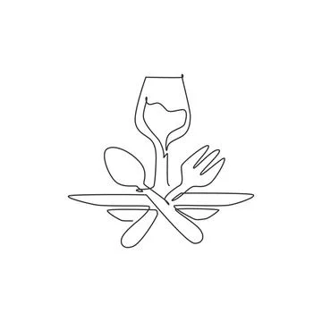 One continuous line drawing of fresh drink on glass for restaurant logo Stock Illustration