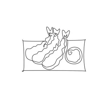 One continuous line drawing of fresh delicious Japanese shrimp tempura Illustrazione stock