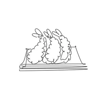 One continuous line drawing of fresh delicious Japanese fried tempura resto Stock Illustration