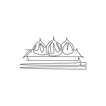 One continuous line drawing fresh delicious Chinese dumpling restaurant logo Stock Illustration