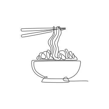 One continuous line drawing of fresh delicious Japanese ramen restaurant logo Stock-Illustration