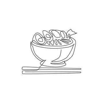 One continuous line drawing of fresh delicious Japanese ramen restaurant logo 스톡 일러스트