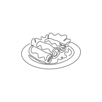 One continuous line drawing of fresh delicious Chinese spring roll restaurant Stock Illustration