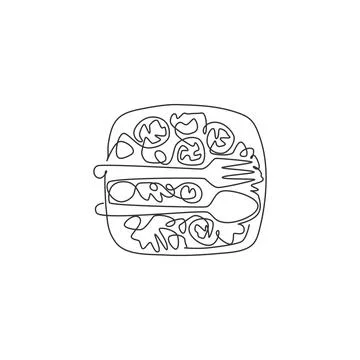 One continuous line drawing of fresh delicious salad restaurant logo emblem Illustrazione stock