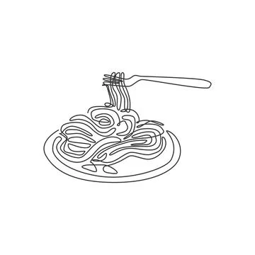 One continuous line drawing of fresh delicious Italian spaghetti pasta resto Illustrazione stock