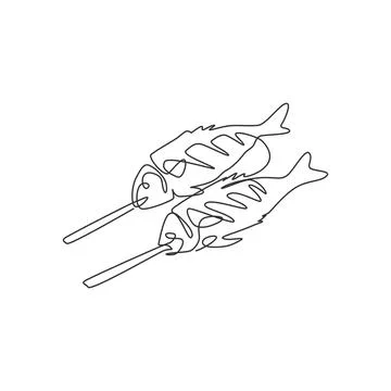 One continuous line drawing of fresh delicious baked carp fish restaurant Illustrazione stock