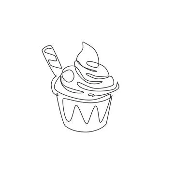 One continuous line drawing of fresh delicious sundae ice cream cup Stock Illustration