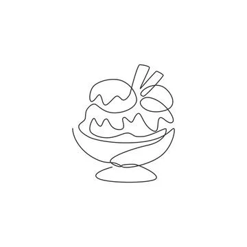 One continuous line drawing fresh delicious sundae ice cream restaurant logo イラスト素材