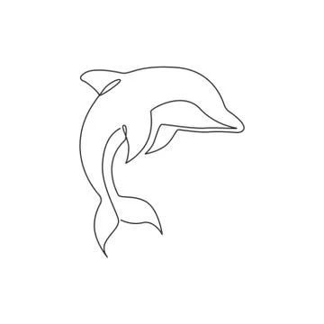 One continuous line drawing of friendly cute dolphin for fish tank aquarium 스톡 일러스트