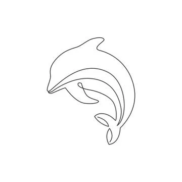 One continuous line drawing of friendly cute dolphin for fish tank aquarium Stock-Illustration