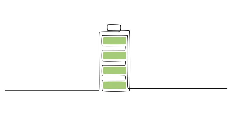 One continuous line drawing of full charge battery. Mental health concept symbol Stock Illustration