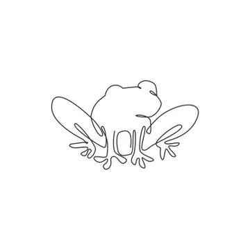 One continuous line drawing of funny frog for kids toy logo identity. Reptile Stock Illustration