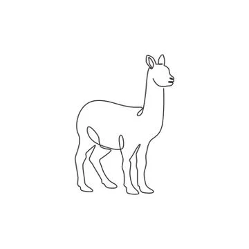 One continuous line drawing of funny alpaca for farm logo identity イラスト素材
