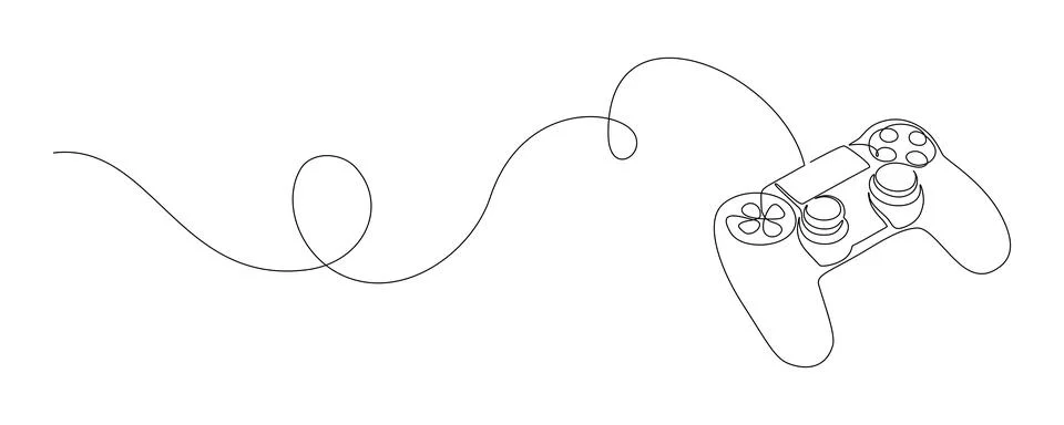 One continuous line drawing of game stick. Joystick to play the game and Stock Illustration