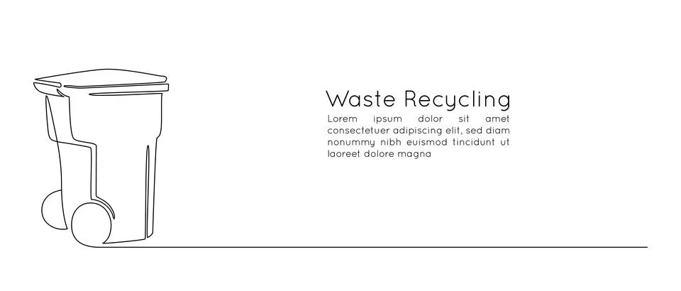 One continuous line drawing of garbage container. Plastic recycle waste dustbin Stock Illustration