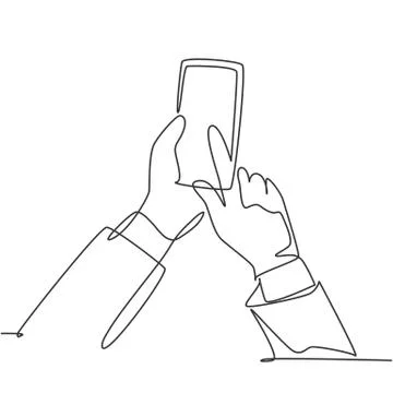 One continuous line drawing of gesture hands holding and touch the screen Stock Illustration