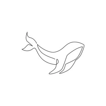 One continuous line drawing of giant whale for water aquatic park logo Stock Illustration