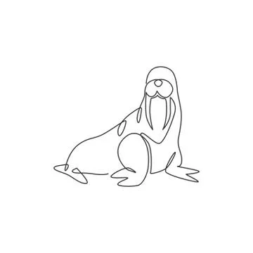 One continuous line drawing of giant walrus for marine company logo identity Stock Illustration