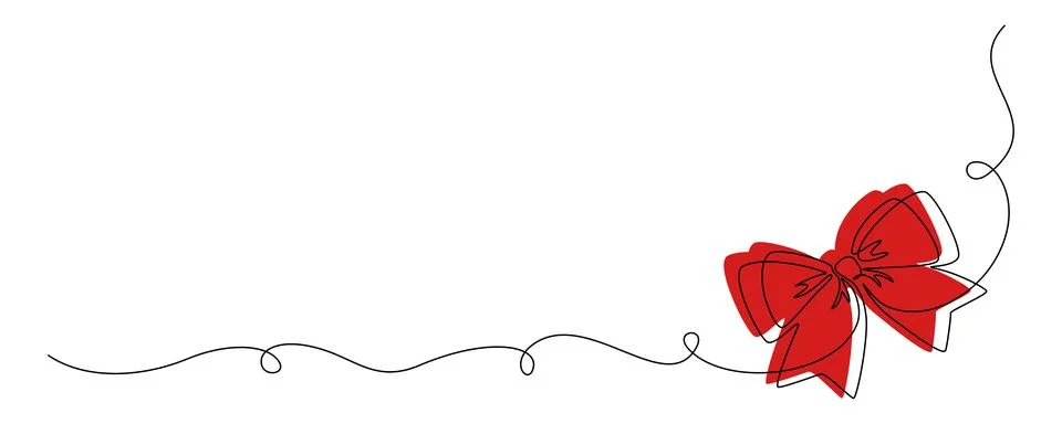 One continuous line drawing of gift ribbon red bow. Christmas and birthday Stock Illustration
