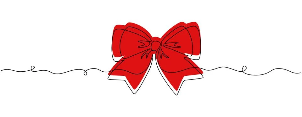 One continuous line drawing of gift ribbon red bow. Christmas and birthday Stock Illustration