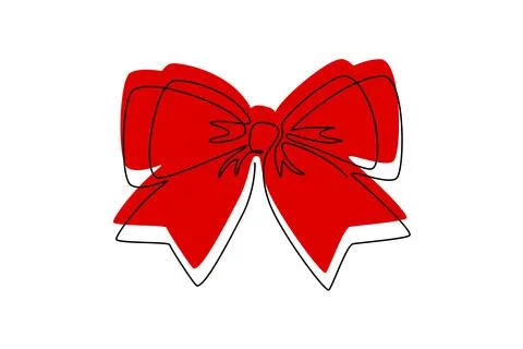 One continuous line drawing of gift ribbon red bow. Christmas and birthday Stock Illustration