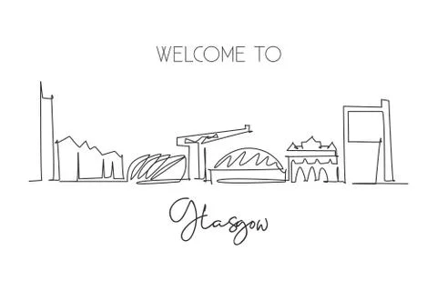 One continuous line drawing of Glasgow city skyline, Scotland Illustrazione stock