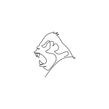 One continuous line drawing of gorilla head for national park logo identity. Ilustración de archivo