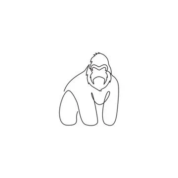 One continuous line drawing of gorilla for national park logo identity Ilustración de archivo