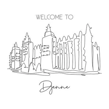 One continuous line drawing great mosque Djenne landmark. Historical masjid Stock Illustration