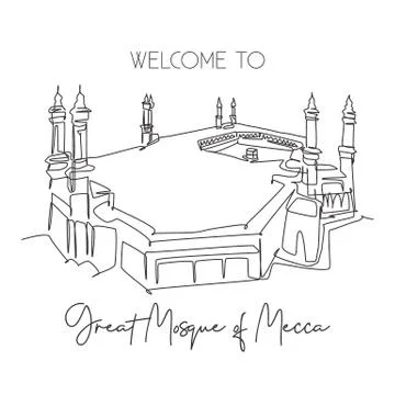 One continuous line drawing great mosque of masjid al haram landmark Illustrazione stock