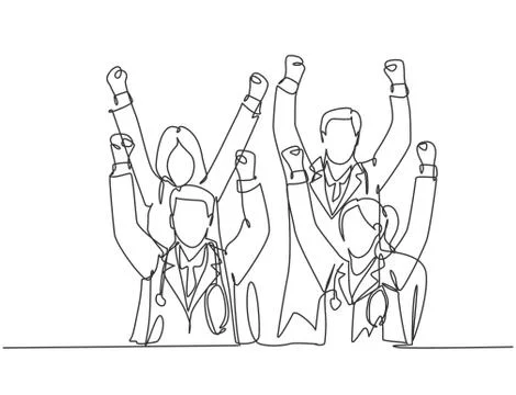 One continuous line drawing of group of male doctor and female doctor Illustrazione stock