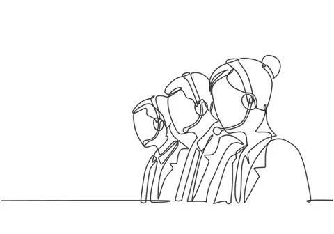 One continuous line drawing group of male and female telemarketing team Illustrazione stock