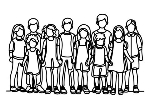 One continuous line drawing of a group of children holding each other's han.. Stock Illustration